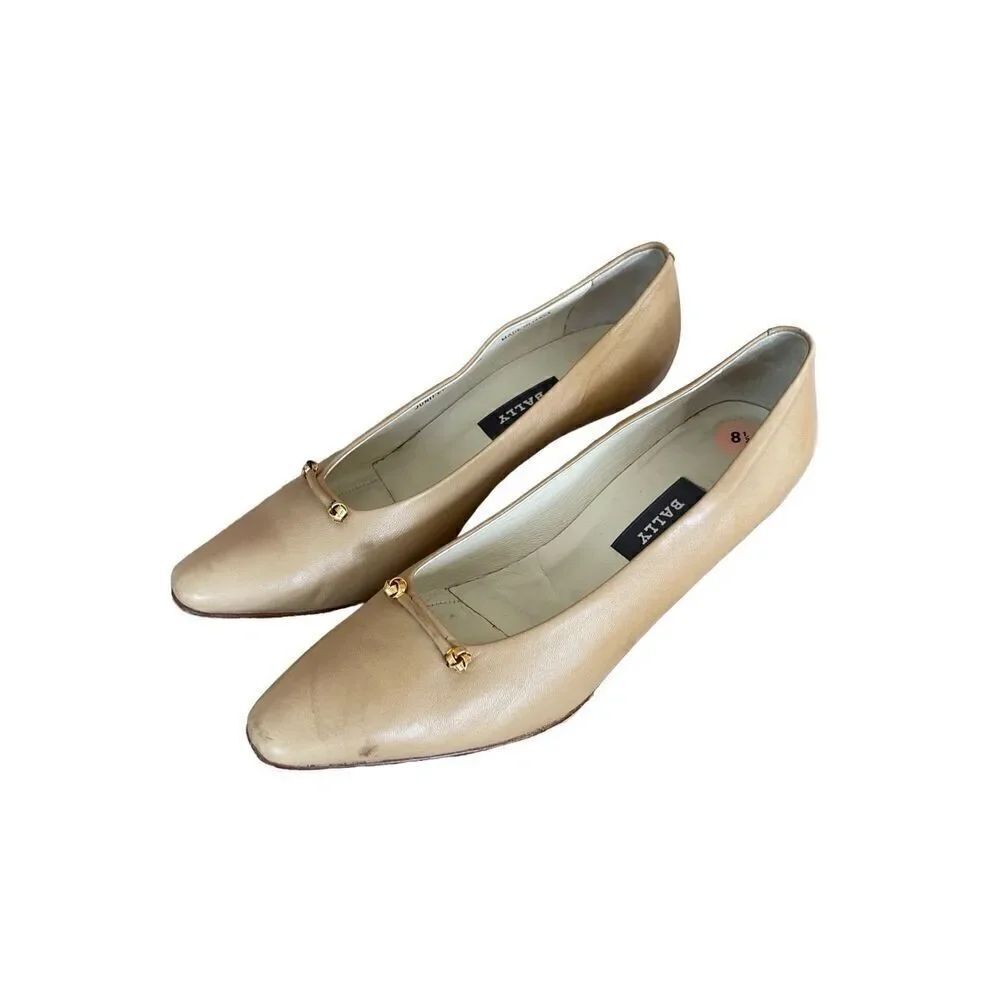 Bally Womens Tan Leather Style Flex Gold Knot Cone Heel Pump Size 8.5 - Picture 5 of 6